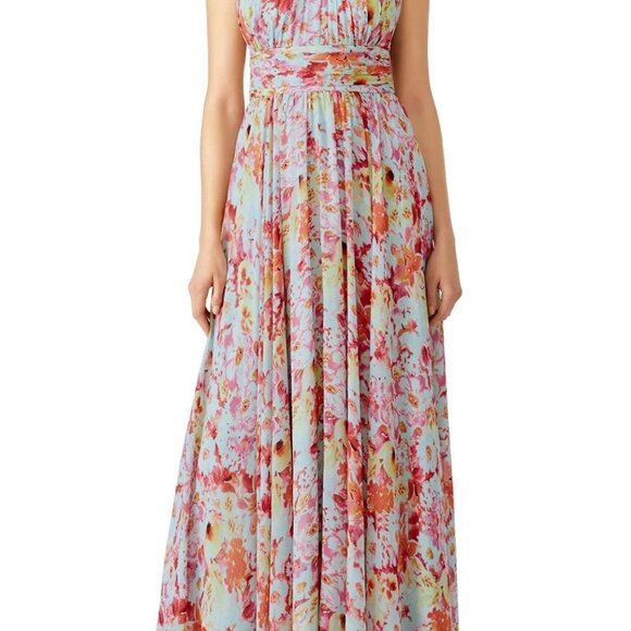 Badgley Mischka Utopia Maxi Floral Dress size 6 Wedding Guest 100% Silk $1100 - Picture 1 of 8